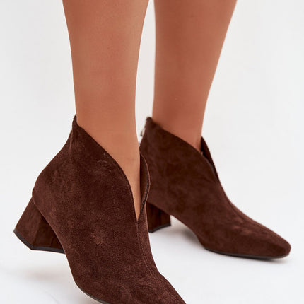 Womens Eco Suede Ankle Boots With Block Heel Pointed Toe - Très Elite