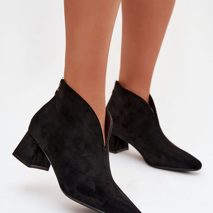Womens Eco Suede Ankle Boots With Block Heel Pointed Toe - Très Elite