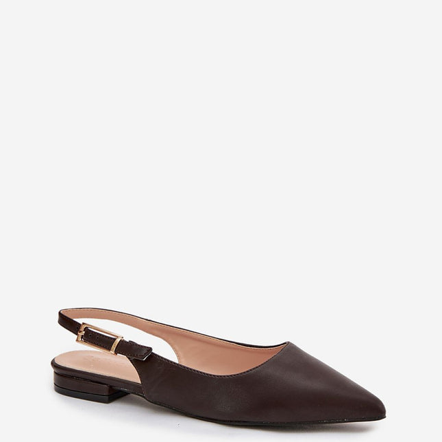 Eco Leather Women's Ballet Flats With Pointed Toe And Gold Buckle Strap - Très Elite