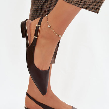 Eco Leather Women's Ballet Flats With Pointed Toe And Gold Buckle Strap - Très Elite