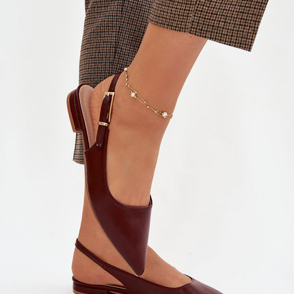 Eco Leather Women's Ballet Flats With Pointed Toe And Gold Buckle Strap - Très Elite