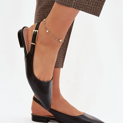Eco Leather Women's Ballet Flats With Pointed Toe And Gold Buckle Strap - Très Elite