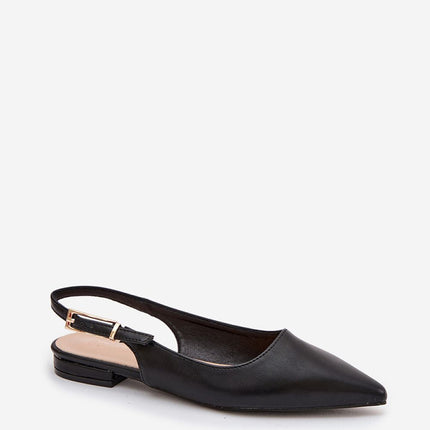 Eco Leather Women's Ballet Flats With Pointed Toe And Gold Buckle Strap - Très Elite