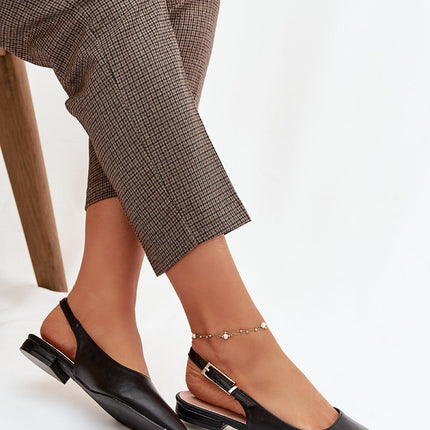 Eco Leather Women's Ballet Flats With Pointed Toe And Gold Buckle Strap - Très Elite