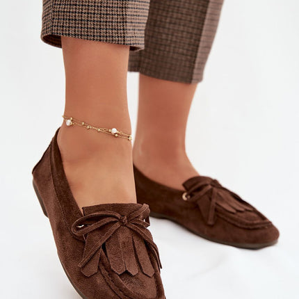 Womens Moccasins Eco Suede With Fringes And Bow Tie Eco Leather Insole - Très Elite