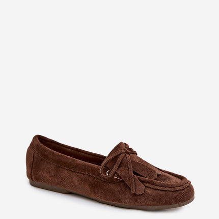 Womens Moccasins Eco Suede With Fringes And Bow Tie Eco Leather Insole - Très Elite