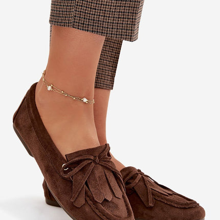 Womens Moccasins Eco Suede With Fringes And Bow Tie Eco Leather Insole - Très Elite