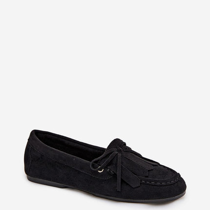 Womens Moccasins Eco Suede With Fringes And Bow Tie Eco Leather Insole - Très Elite