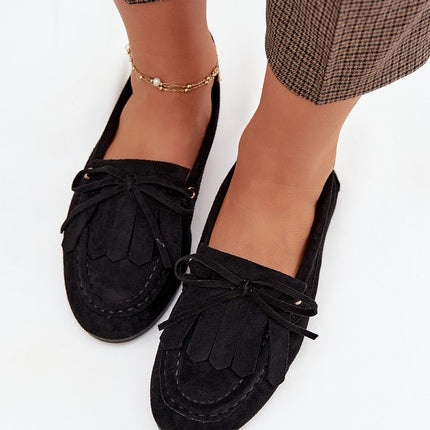 Womens Moccasins Eco Suede With Fringes And Bow Tie Eco Leather Insole - Très Elite