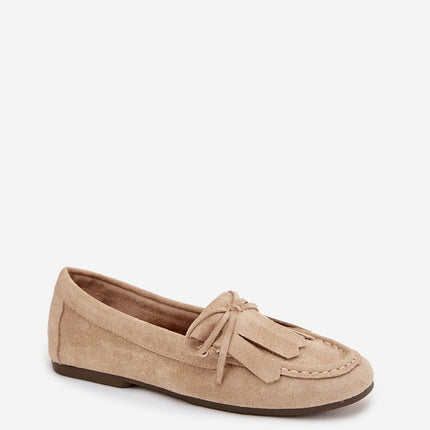 Womens Moccasins Eco Suede With Fringes And Bow Tie Eco Leather Insole - Très Elite