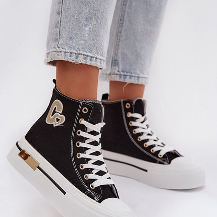 Women Platform Sneakers With Gold Accent And Decorative Patch For Everyday Wear - Très Elite