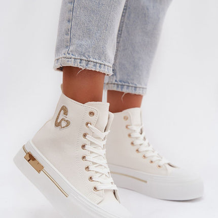 Women Platform Sneakers With Gold Accent And Decorative Patch For Everyday Wear - Très Elite