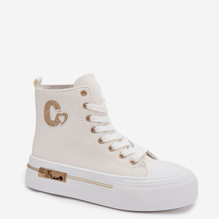 Women Platform Sneakers With Gold Accent And Decorative Patch For Everyday Wear - Très Elite