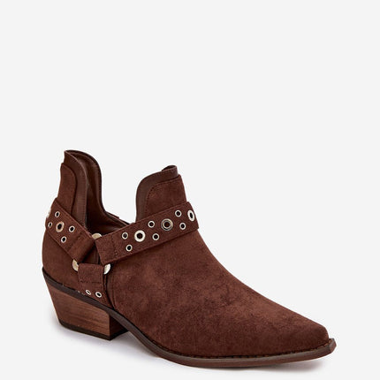 Eco Suede Women's Ankle Boots Slip On With Low Heel And Decorative Straps - Très Elite