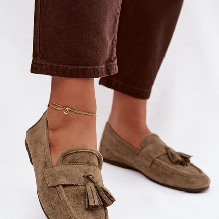 Women's Eco Suede Moccasins With Fringe Strap and Flat Insole - Très Elite