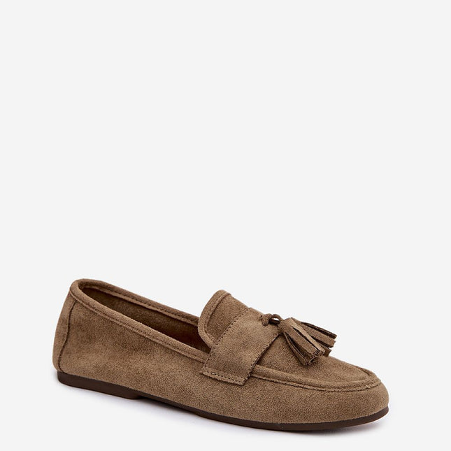 Women's Eco Suede Moccasins With Fringe Strap and Flat Insole - Très Elite