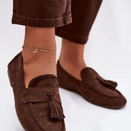 Women's Eco Suede Moccasins With Fringe Strap and Flat Insole - Très Elite