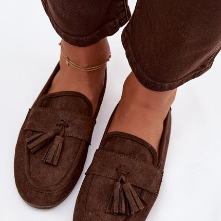 Women's Eco Suede Moccasins With Fringe Strap and Flat Insole - Très Elite