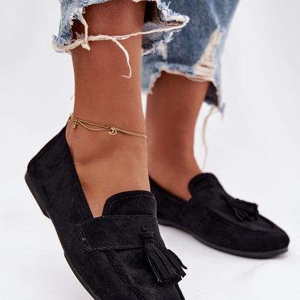 Women's Eco Suede Moccasins With Fringe Strap and Flat Insole - Très Elite