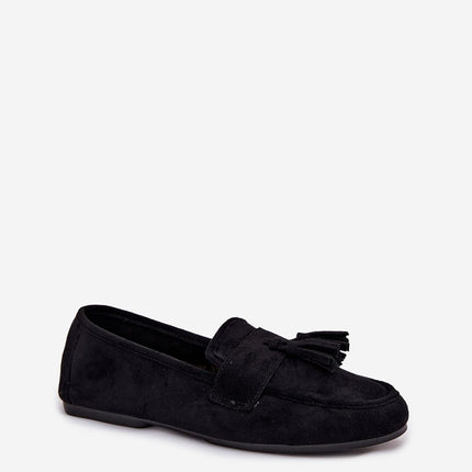 Women's Eco Suede Moccasins With Fringe Strap and Flat Insole - Très Elite