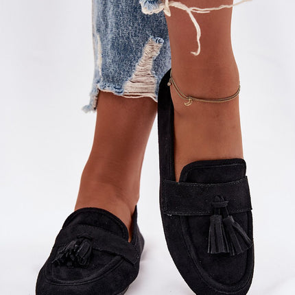 Women's Eco Suede Moccasins With Fringe Strap and Flat Insole - Très Elite