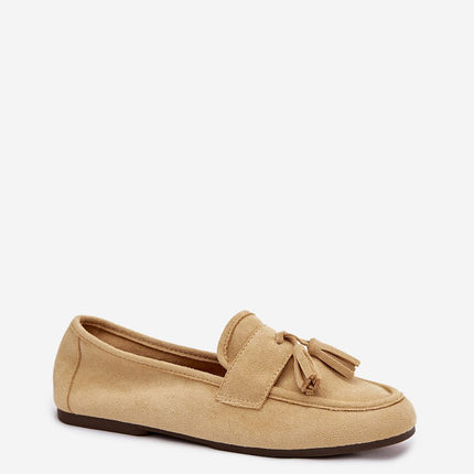 Women's Eco Suede Moccasins With Fringe Strap and Flat Insole - Très Elite