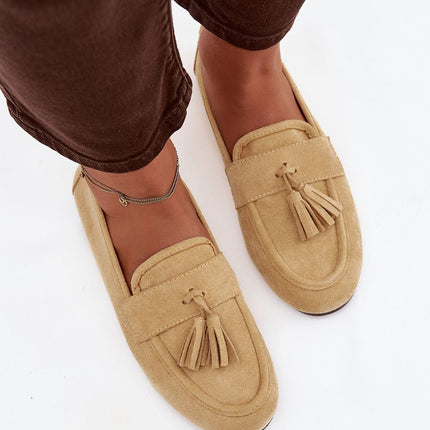 Women's Eco Suede Moccasins With Fringe Strap and Flat Insole - Très Elite