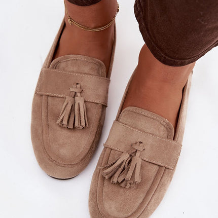 Women's Eco Suede Moccasins With Fringe Strap and Flat Insole - Très Elite