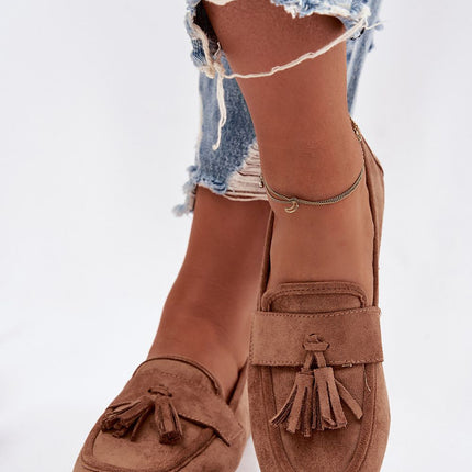 Women's Eco Suede Moccasins With Fringe Strap and Flat Insole - Très Elite
