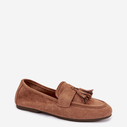 Women's Eco Suede Moccasins With Fringe Strap and Flat Insole - Très Elite