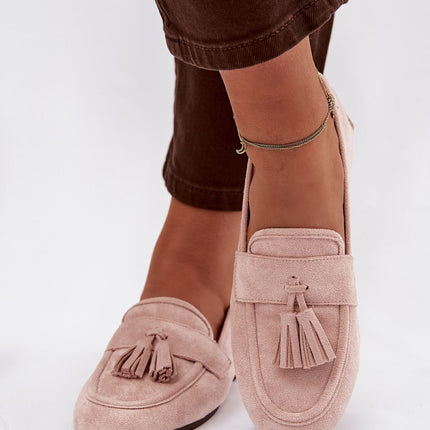 Women's Eco Suede Moccasins With Fringe Strap and Flat Insole - Très Elite