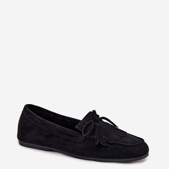 Eco Suede Flat Moccasins For Women With Fringes And Bow Tie - Très Elite