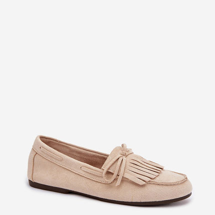 Eco Suede Flat Moccasins For Women With Fringes And Bow Tie - Très Elite