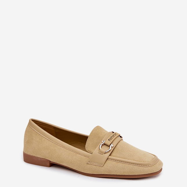 Womens Loafers With Flat Heel Rounded Toe And Decorative Front Detail - Très Elite