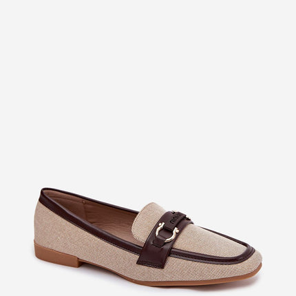 Womens Loafers With Flat Heel Rounded Toe And Decorative Front Detail - Très Elite