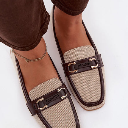 Womens Loafers With Flat Heel Rounded Toe And Decorative Front Detail - Très Elite