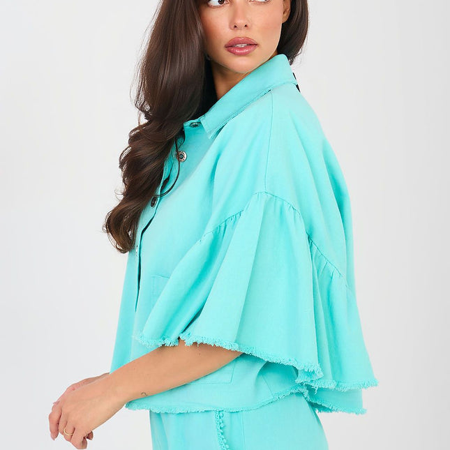 Women's Cropped Denim Jacket With Frayed Hem For Spring Summer - Très Elite