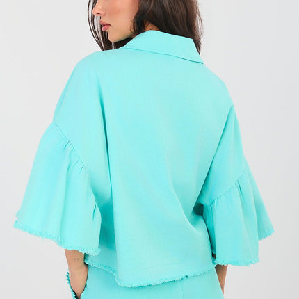 Women's Cropped Denim Jacket With Frayed Hem For Spring Summer - Très Elite