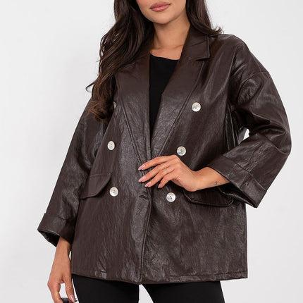 Rue Paris Professional Tailored Jacket with Pockets and Button Closure
