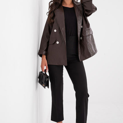 Rue Paris Professional Tailored Jacket with Pockets and Button Closure