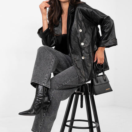 Rue Paris Professional Tailored Jacket with Pockets and Button Closure