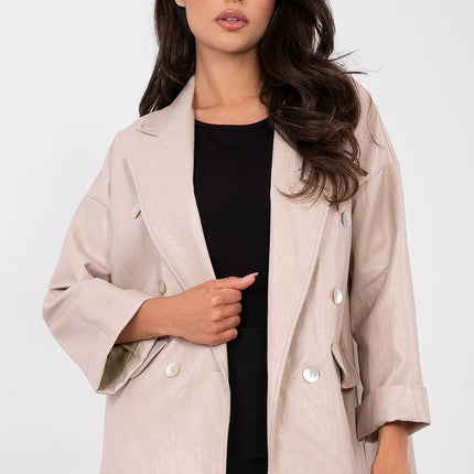 Rue Paris Professional Tailored Jacket with Pockets and Button Closure