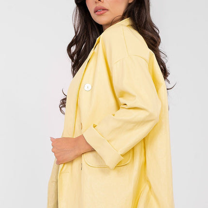 Rue Paris Professional Tailored Jacket with Pockets and Button Closure