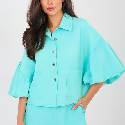 Women's Cropped Denim Jacket With Frayed Hem For Spring Summer - Très Elite