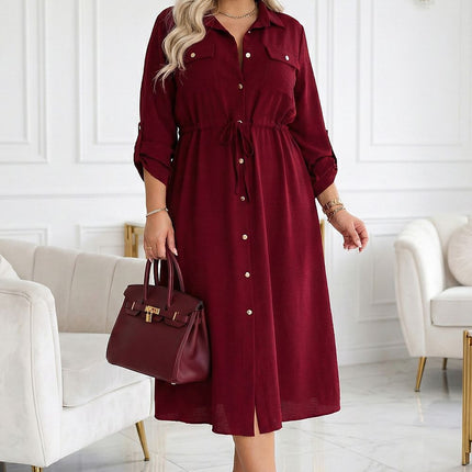 Burgundy Midi Shirt Dress For Confidence And Elegant Workwear - Très Elite