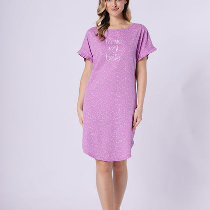 Nightshirt With Frill Sleeves Round Neck Loose Fit Breathable Print - Très Elite