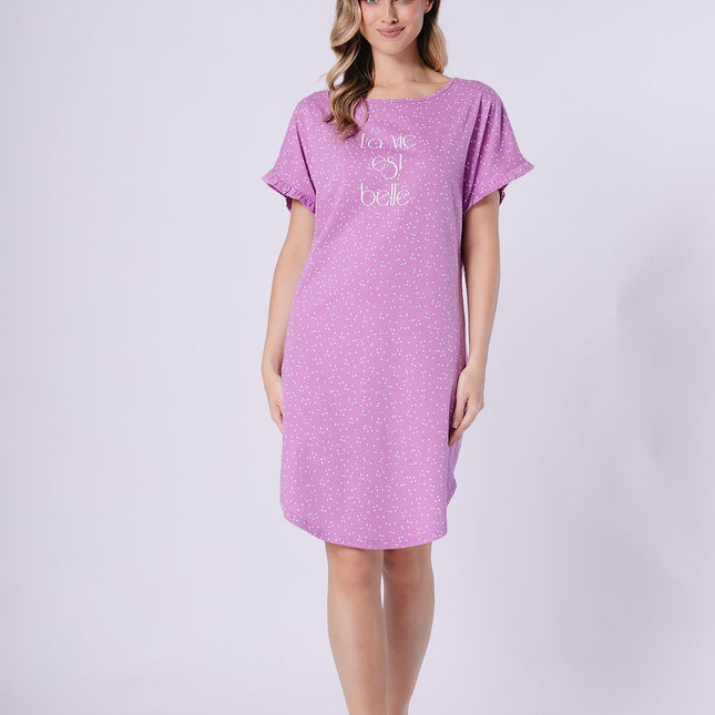 Nightshirt With Frill Sleeves Round Neck Loose Fit Breathable Print - Très Elite