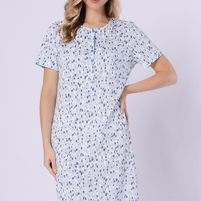 Printed Nightgown With Round Neckline Short Sleeves Loose Fit Breathable Fabric - Très Elite