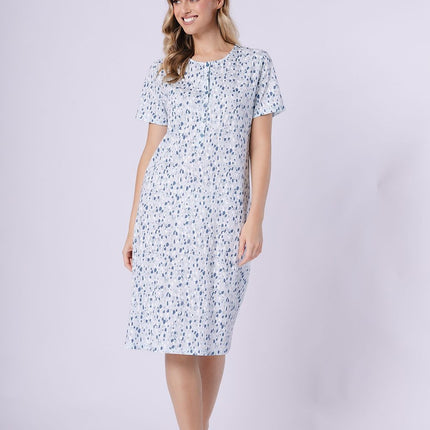 Printed Nightgown With Round Neckline Short Sleeves Loose Fit Breathable Fabric - Très Elite