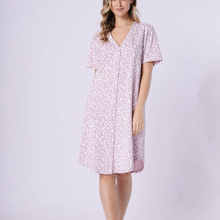 Knee Length Nightshirt With Print And Soft Breathable Fabric Short Sleeves - Très Elite